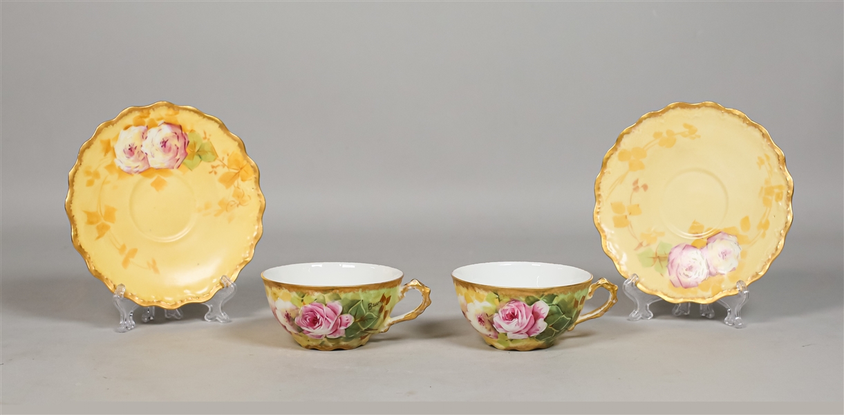 2 B&H Limoges Porcelain Cups and Saucers