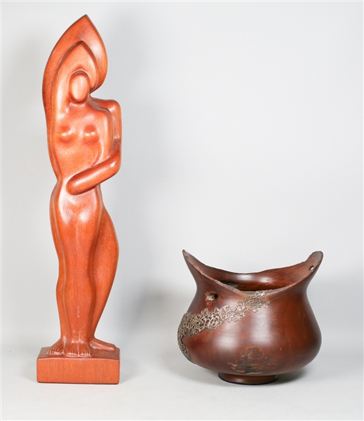 Fred Lancome Sculpture & A Wooden Vase