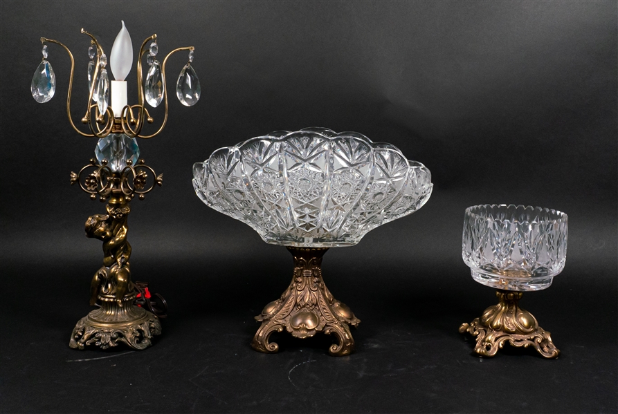 3 Bronze & Cut Glass Decorative Items