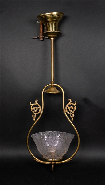Victorian Brass Lamp and Etched Glass Shade