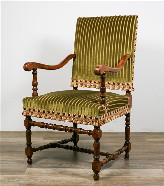 Jacobean Style Velvet Open Arm Chair