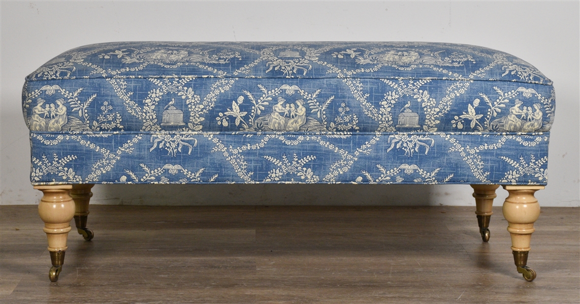 Upholstered Ottoman with Pastoral Motif