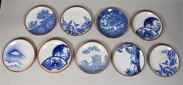 Lot of 9 Japanese Blue & White Igezara Porcelain