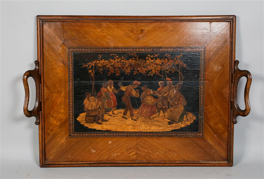 Figural Marquetry Inlaid Tray