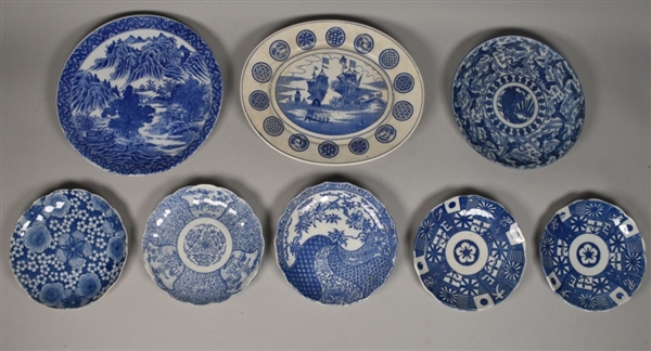 8 Japanese Blue and White Porcelain Plates