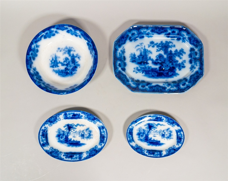 4 Pieces Sobraon Flow Blue Porcelain