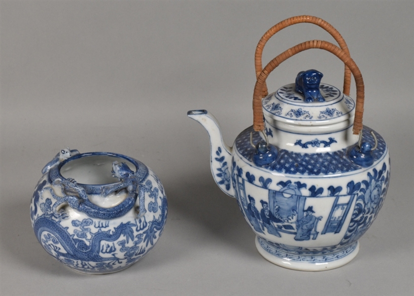 Chinese Porcelain Handled Tea Pot and Brush Wash