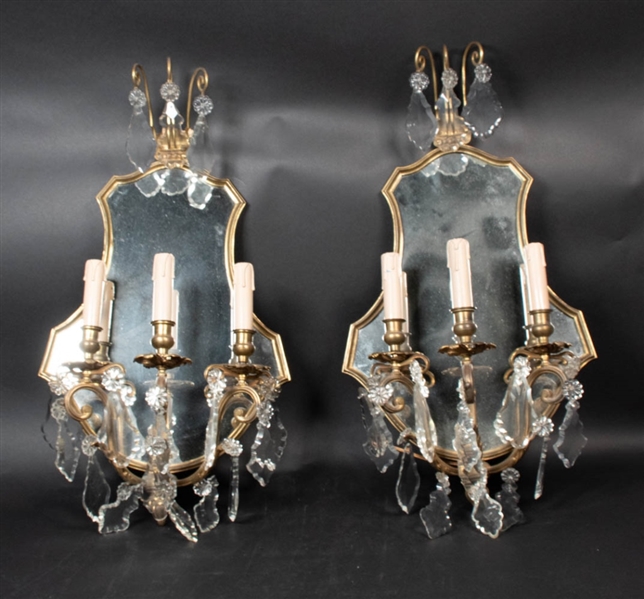 Pair of Bronze Sconces with Mirror Backs