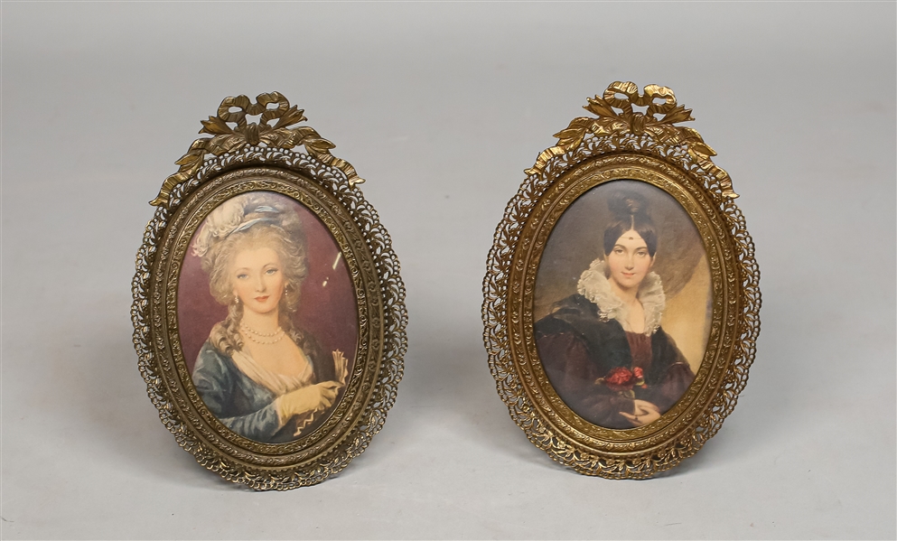 Pair of Portrait Miniatures Prints in Brass Frames