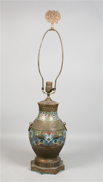 Chinese Champleve and Bronze Table Lamp