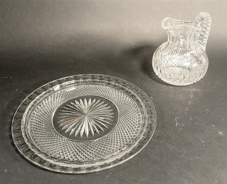 Pressed Glass Serving Plate and Pitcher