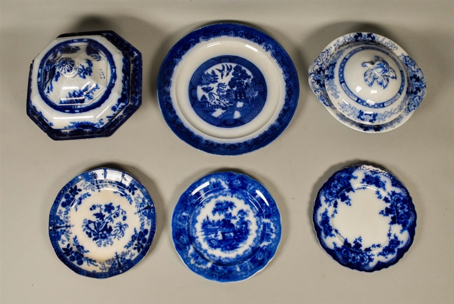 6 Pieces Flow Blue Porcelain