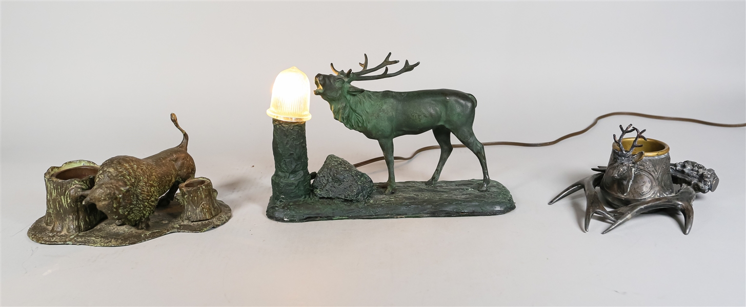 Moose Table Lamp, Buffalo & Stag Inkwells