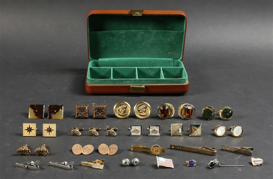 Collection of Cufflinks and Leather Case