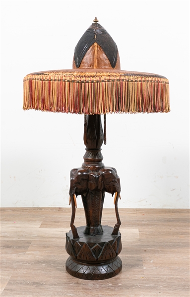 Carved Wooden Elephant Table Lamp